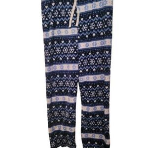 Womens Blue Fair Isle Drawstring Elastic Waist Winter Pajama Pants XL